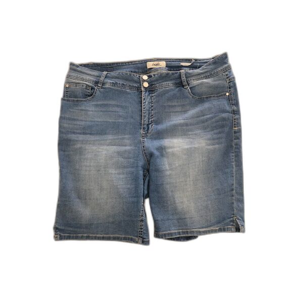 angels Pants - Angels Curvy Bermuda Shorts Women 20W Blue High Rise Summer Resort